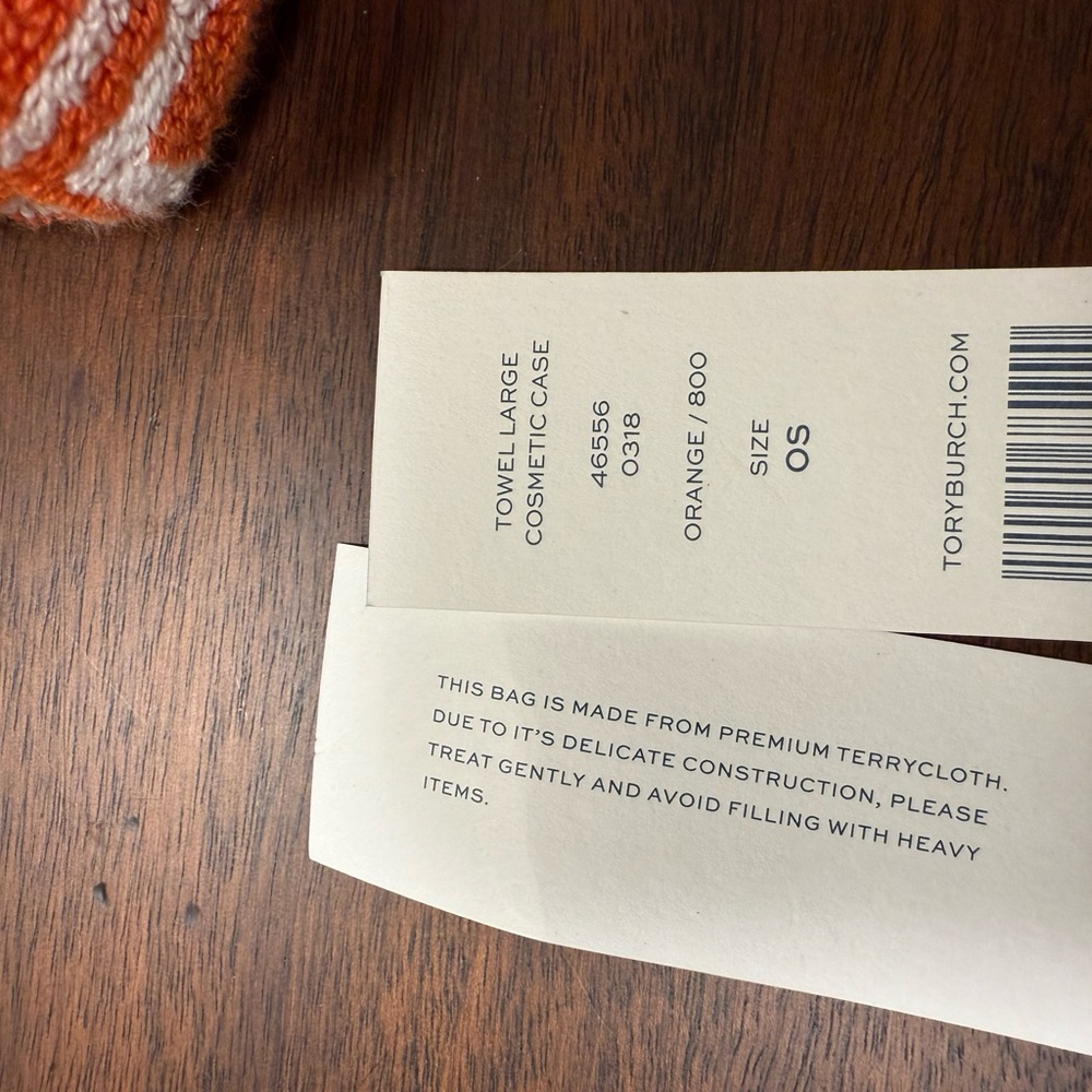 Tory Burch Orange and White T Patterned Cosmetic Bag Clutch NWT - Picture 8 of 9